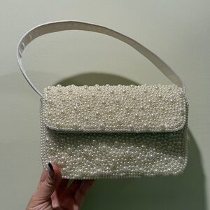 Sincerely Jules Pearl-Studded Cream Clutch